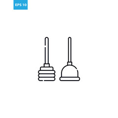 Toilet plunger and brush line icon Vector illustration