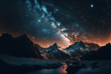 Fototapeta na wymiar The night sky with stars and the milky way. Landscape. Art. Generative AI.
