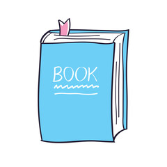 Blue book with bookmark isolated cartoon vector illustration