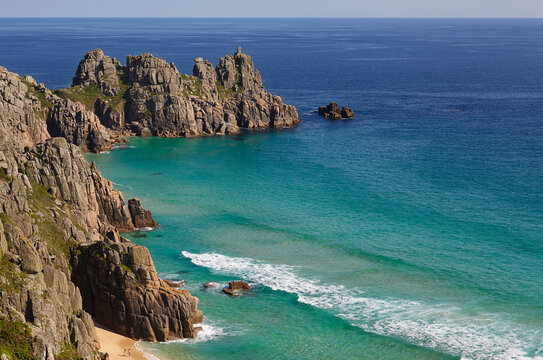 View from the cliffs at Treen to Logan Rock, near Penzance, Cornwall, Great Britain; Cornwall, England