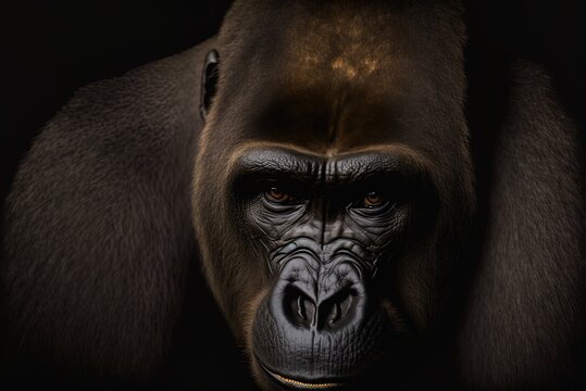image of a lowland gorilla on a dark backdrop, modified from a shot by Jessie Cohen Generative AI