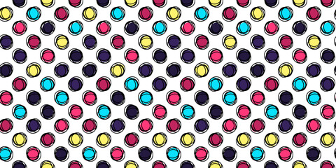 Colorful polka dots hand drawn with doodles. Vector print for seamless webs. Stylish illustration seamless for wallpaper and print surfaces.