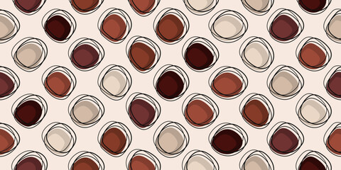 Coffee circles hand drawn with doodles. Vector print for seamless webs. Stylish illustration seamless for wallpaper and print surfaces.