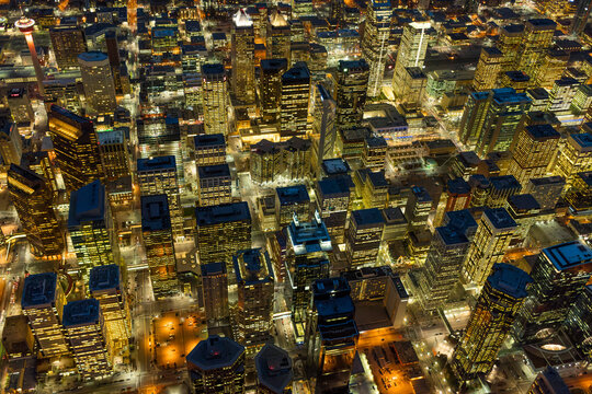 Aerial evening view of downtown Calgary, Alberta, Canada; Calgary, Alberta, Canada