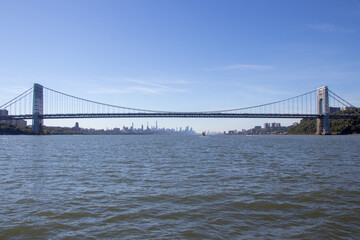 Hudson River, New York, USA - October 06, 2022: Governor Mario M. Cuomo Bridge spans the Hudson...