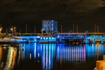 Fototapeta na wymiar blue light bridge reflection 