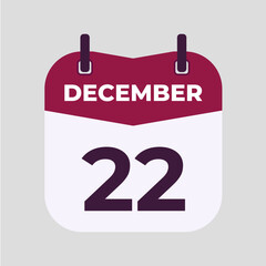 December 22 flat daily spiral calendar icon date vector image in matching color scheme. Suitable and perfect for design material, such as event or reminder.