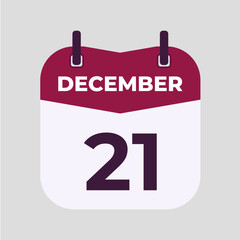 December 21 flat daily spiral calendar icon date vector image in matching color scheme. Suitable and perfect for design material, such as event or reminder.