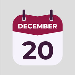 December 20 flat daily spiral calendar icon date vector image in matching color scheme. Suitable and perfect for design material, such as event or reminder.