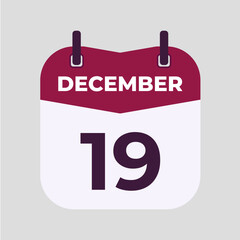 December 19 flat daily spiral calendar icon date vector image in matching color scheme. Suitable and perfect for design material, such as event or reminder.