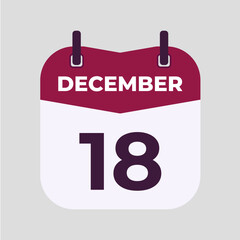 December 18 flat daily spiral calendar icon date vector image in matching color scheme. Suitable and perfect for design material, such as event or reminder.