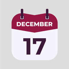 December 17 flat daily spiral calendar icon date vector image in matching color scheme. Suitable and perfect for design material, such as event or reminder.