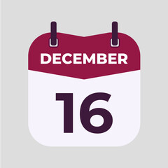 December 16 flat daily spiral calendar icon date vector image in matching color scheme. Suitable and perfect for design material, such as event or reminder.