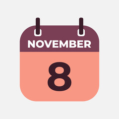 November 8 flat daily spiral calendar icon date vector image in matching color scheme. Suitable and perfect for design material, such as event or reminder.