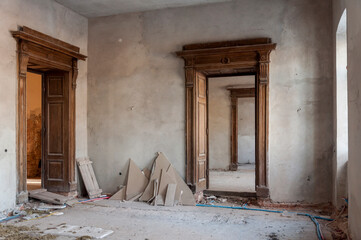 Old abandoned palace mansion with piano in Poland 