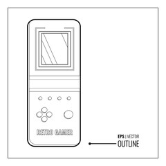 Retro Game Console Outline Vector. Sketch ready for coloring. Old style pocket game. very popular 90s classic video game toy. Suitable for many purpose.