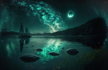 night landscape with a lake,night in the mountains