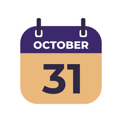 October 31 flat daily spiral calendar icon date vector image in matching color scheme. Suitable and perfect for design material, such as event or reminder.
