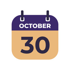 October 30 flat daily spiral calendar icon date vector image in matching color scheme. Suitable and perfect for design material, such as event or reminder.