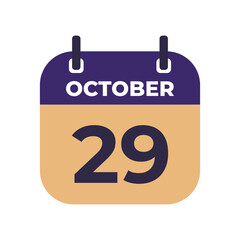 October 29 flat daily spiral calendar icon date vector image in matching color scheme. Suitable and perfect for design material, such as event or reminder.