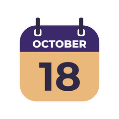 October 18 flat daily spiral calendar icon date vector image in matching color scheme. Suitable and perfect for design material, such as event or reminder.
