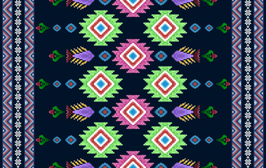 Ikat ethnic seamless pattern decoration design. Aztec fabric carpet boho mandalas textile wallpaper. Tribal native motif ornaments African American folk traditional embroidery vector background 