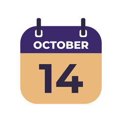 October 14 flat daily spiral calendar icon date vector image in matching color scheme. Suitable and perfect for design material, such as event or reminder.