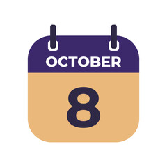 October 8 flat daily spiral calendar icon date vector image in matching color scheme. Suitable and perfect for design material, such as event or reminder.