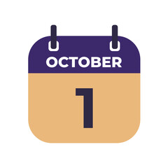 October 1 flat daily spiral calendar icon date vector image in matching color scheme. Suitable and perfect for design material, such as event or reminder.