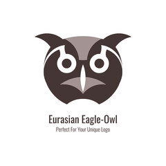 Owl Head Logo Vector. Eurasian Eagle-Owl illustration symbol in trendy design style. Perfect for your product or company brand template material.
