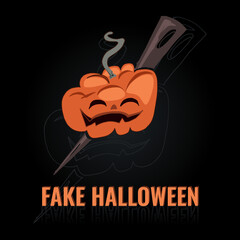 Happy Halloween banner vector or party invitation background with pumpkin and wooden needle. Negative space for text. Suitable for many purpose.