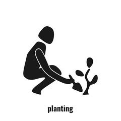 Planting icon concept. Simple illustration symbol of human activities collection. Suitable for web and mobile.
