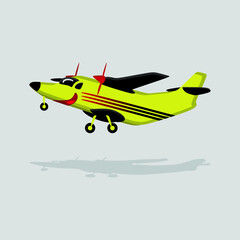 Cute Turboprop Airplane vector character in yellow. Funny illustration in trendy design style. Suitable for many purpose, like for product mascot or children book or education video content.