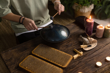 the concept of meditation, relaxation, music for relaxation and aroma sticks