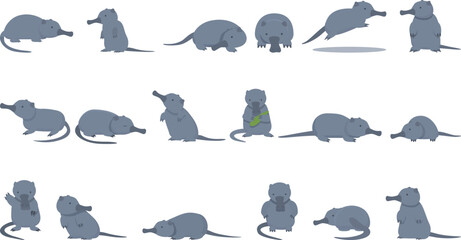 Desman icons set cartoon vector. Beast animal. Fur capybara