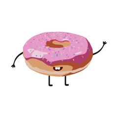 character vector, cute pink donut, flat cartoon design style.