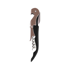 Realistic vector illustration of All-in-one Double Hinged Corkscrew Bottle Opener. Wine Key or Wine Opener with Foil Cutter. Waiters Corkscrew 3d icon. Editable graphic resources for many purposes.