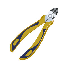 vector illustration, yellow handle cutting pliers, semi realistic flat cartoon design style. Editable graphic resources for many purposes.