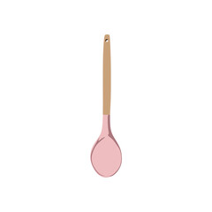 Modern pink spatula with wooden handle, vector illustration in trendy flat cartoon design style. Suitable for many purposes.