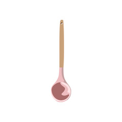The best modern pink ladle with wooden handle, vector illustration in trendy flat cartoon design style. Editable graphic resources for many purposes. 