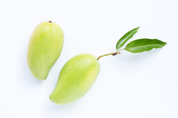 Green mango, Tropical fruit on white background.