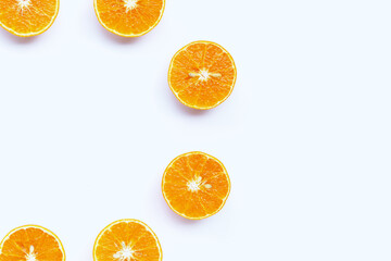 Orange fruit on white background.