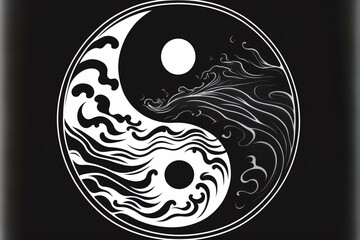 yin yang symbol with psychic waves emanating from the centre, DIGITAL DRAWING (AI Generated)