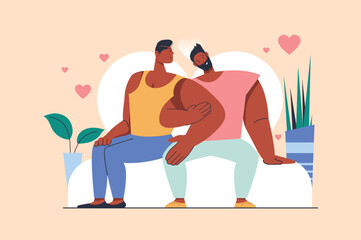 Obraz premium LGBT gay couple concept with people scene in flat design. Men in love hugging and sitting together. Homosexual males pair embracing and flirting. Vector illustration with character situation for web