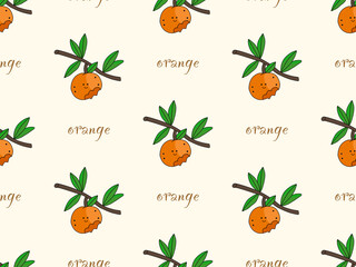 Oranges cartoon character seamless pattern on orange background