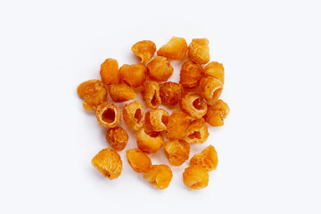 Dried longan on white background.