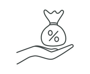 Marketing bag line icon. Sticker for social media and messenger. Metaphor for discounts and special offers. Holiday and festival, cashback and present for customers. Cartoon flat vector illustration