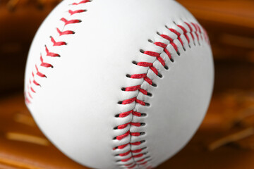 Closeup view of baseball ball. Sportive equipment