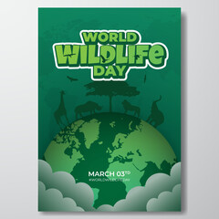 World Wildlife Day March 3td poster design with nature illustration on maps background