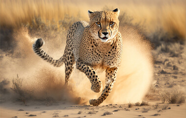 cheetah sprinting - obrazy, fototapety, plakaty